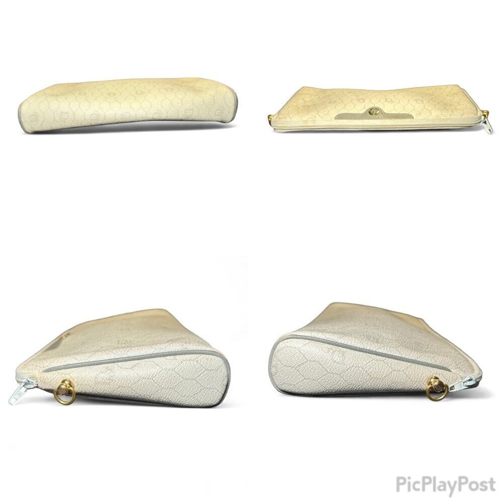 Christian Dior Honeycomb Coated Canvas Makeup Pouch Clutch - White/Cream, Grey - Picture 11 of 14